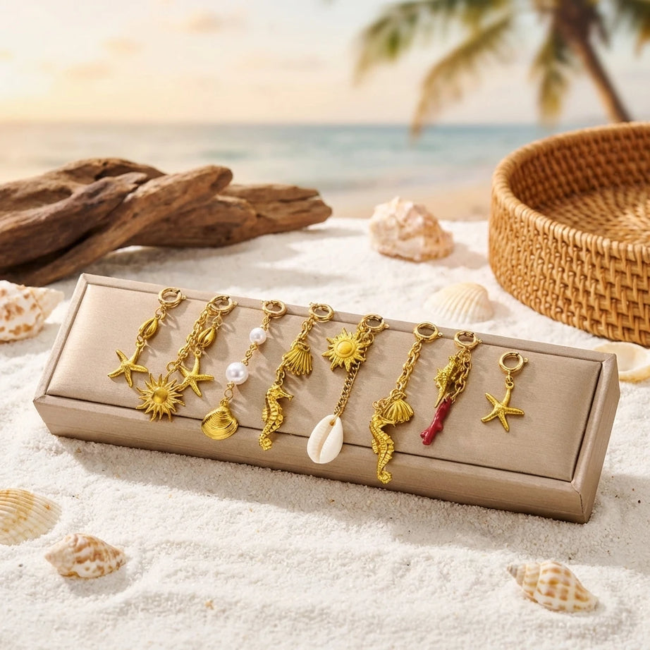 Starfish, Coral and Seahorse Stainless Steel Bikini Pendant