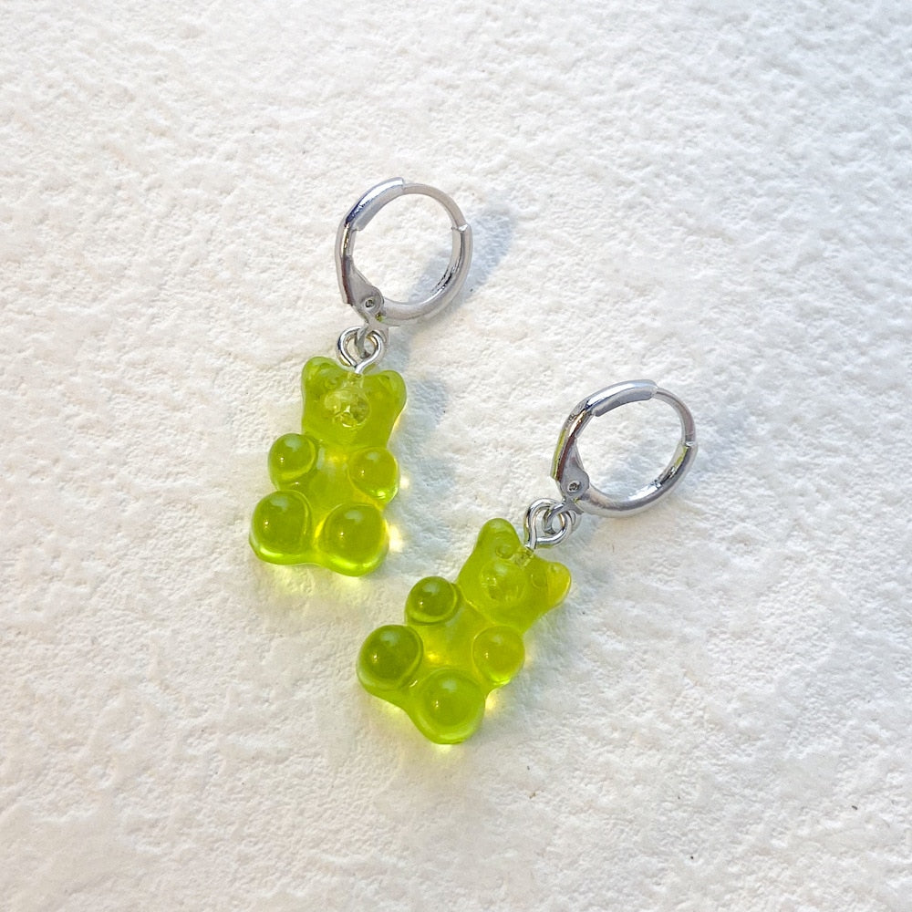 Cute Acrylic Candy Gummy Bear Dangle Earrings for Women Rainbow Bear CZ Hoop Earrings 2022 Korean Fashion Sweet Girl Jewelry - Charlie Dolly