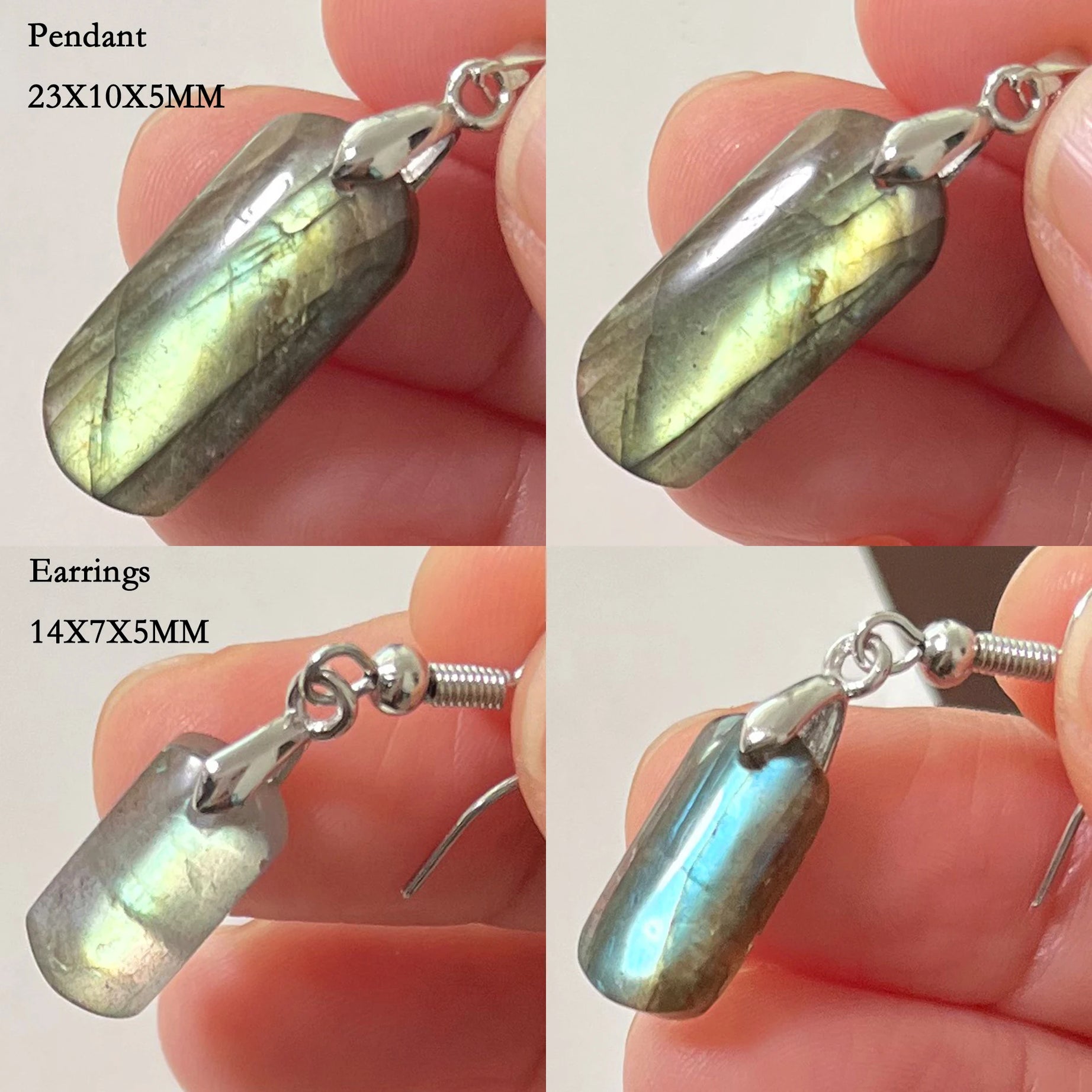 Blue Labradorite Pendant & Earrings Set, Raw Natural Stone Unisex Boho Jewelry