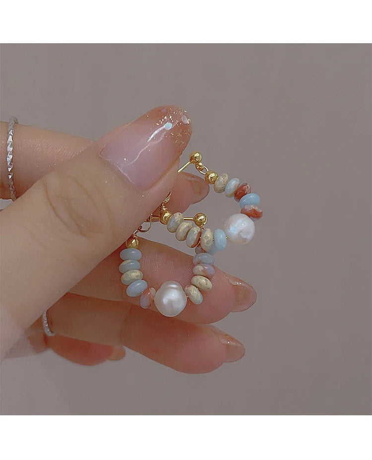 Vacation style Design Natural Stone Beaded Pearl Pendant Earrings for Women and Girls 2024 Fashion Jewelry Unusual Accessories