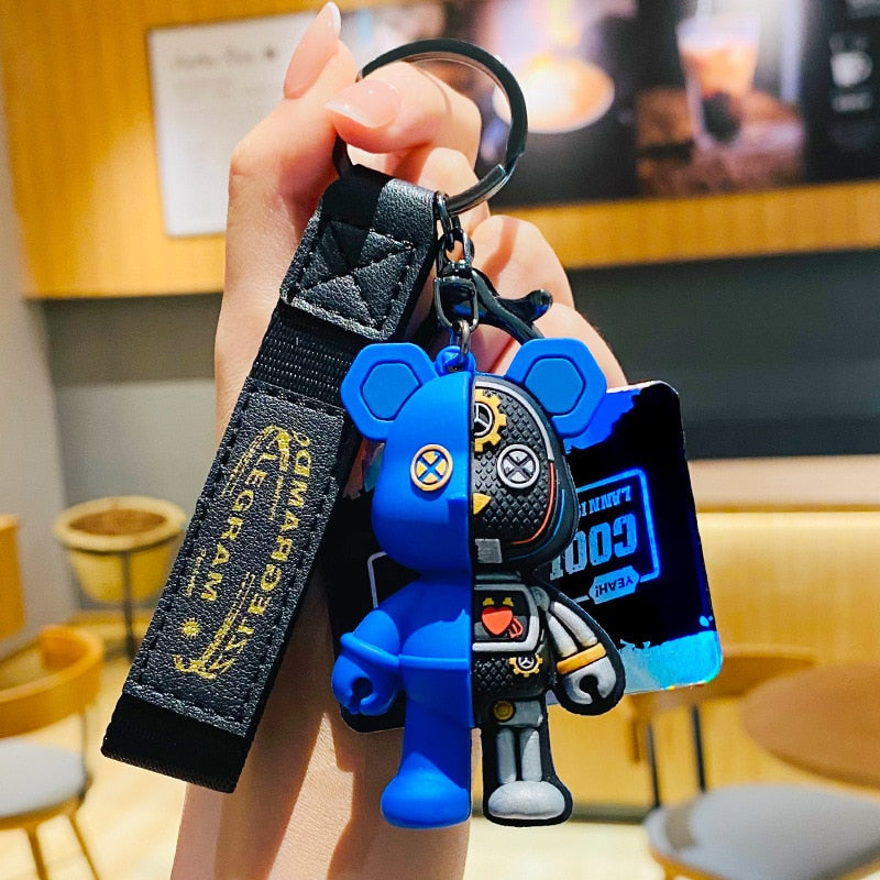 Fashion Cartoon Funny Half Skull Body Bear Keychain Fashion Punk Animal Keyring Car Bag Pendant Key Chains Couple Halloween Gift - Charlie Dolly