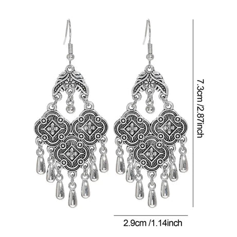 Antique Hollow Pattern Tassel Ethnic Earrings Jewelry