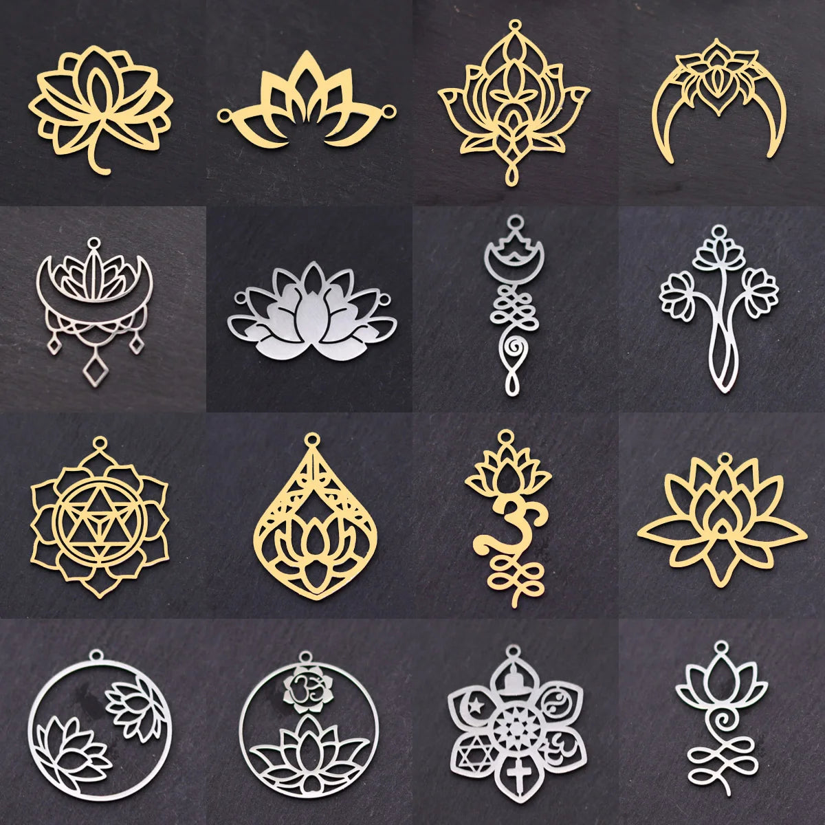 3PCS DIY Amulet Lotus Flower Yogo Buddha Stainless Steel Pendant Charm For Jewelry Making Necklace Religion Crescent diy Supplie