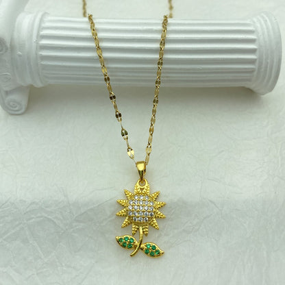 Sunflower Stainless Steel Necklace for Women Gift Cute Style Flower Copper Round Big Pendant Necklace Steel Jewelry Gold Color
