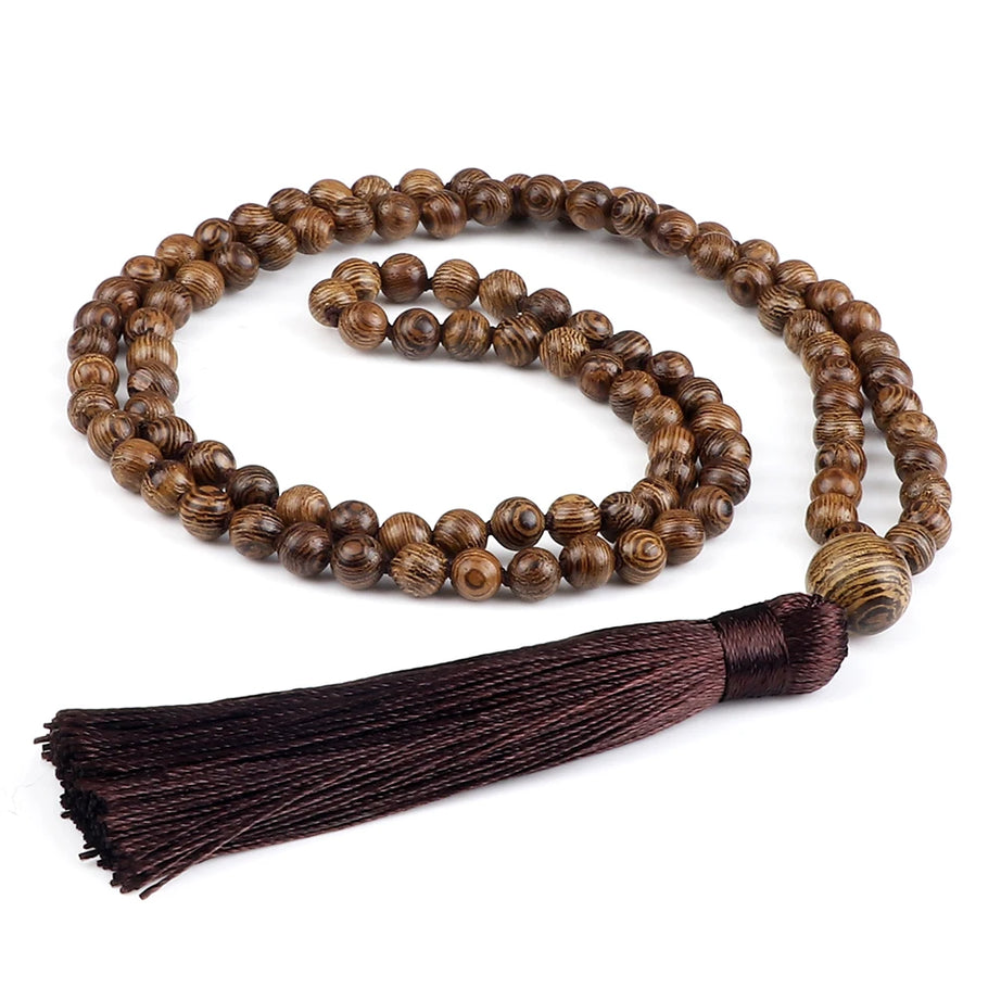 Men Natural Malachite Stones Necklaces Boho 108 Tiger Eye Beads Handmade Necklace with Tassel Yoga Medit Jewelry Gifts For Women - Charlie Dolly