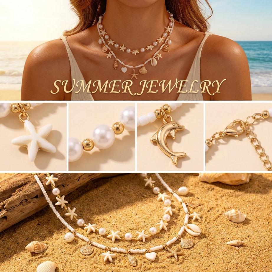 Multilayer Shell and Starfish Pearl Handmade Choker