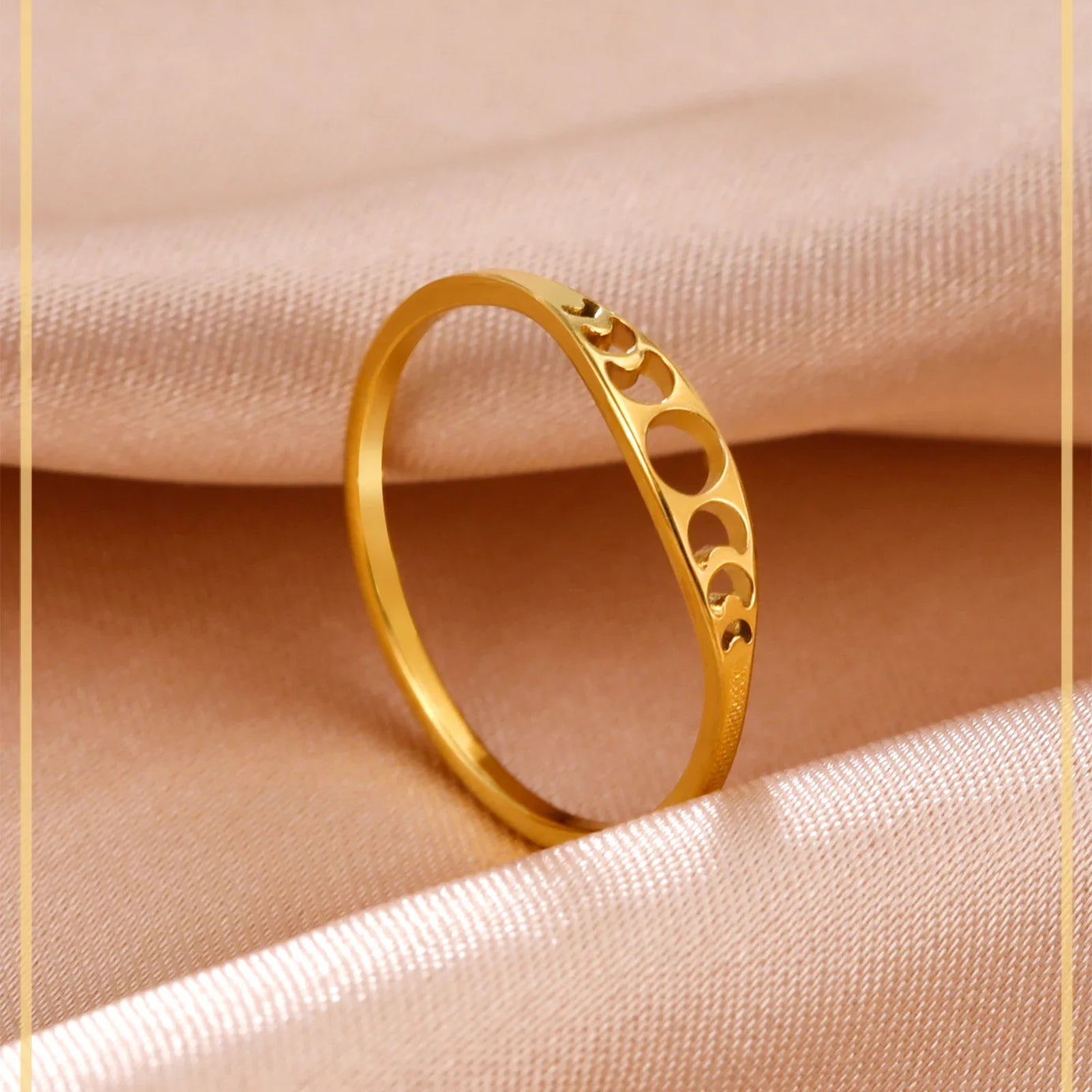Crescent Moon Phase Ring, Stainless Steel Witch Amulet Skyrim-Inspired