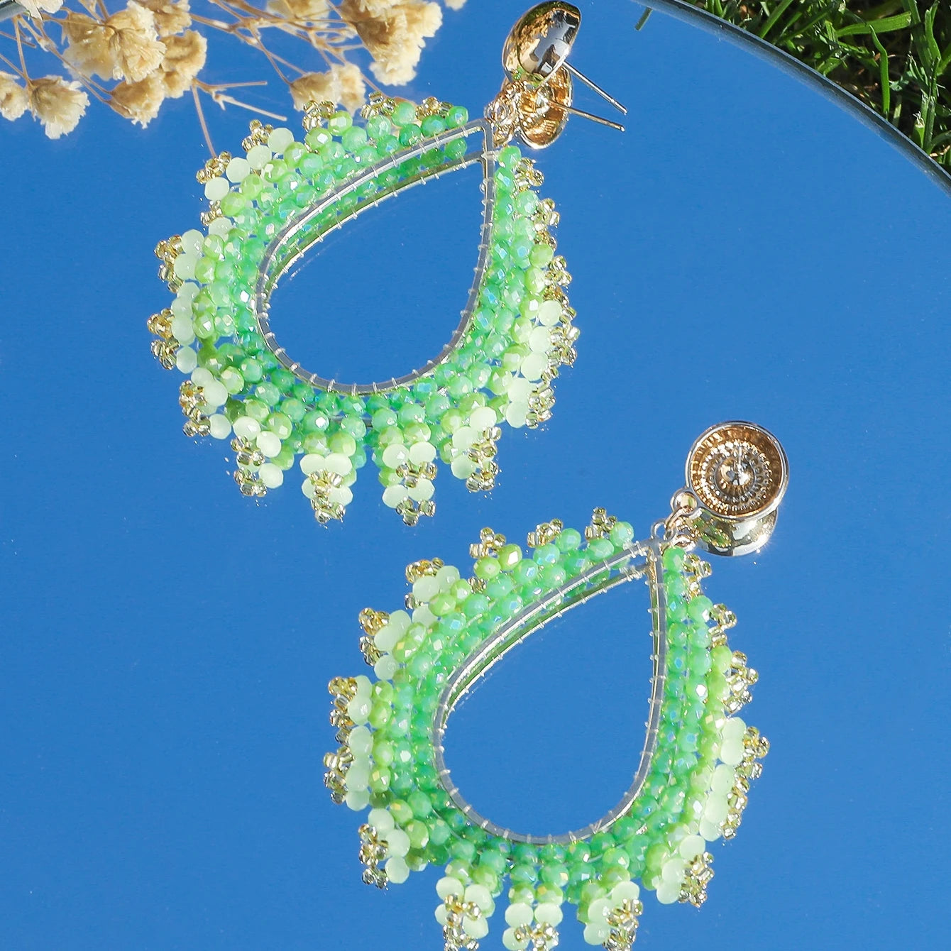 Boho Exquisite Waterdrop Crystal Beads Earrings for Women Handmade Big Statement Metal Earrings Summer Party Jewelry Accessories
