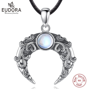 Eudora 925 Sterling Silver Moon Necklace for Women Man Vintage Tree of Life Moonstone Amulet Pendant Personality Jewelry Gift
