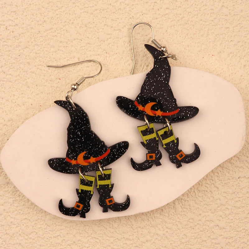 Halloween Dangle Earring With Cartoon Ghost Skeleton Coffin Clown Design Adorable Halloween Women Gift - Charlie Dolly