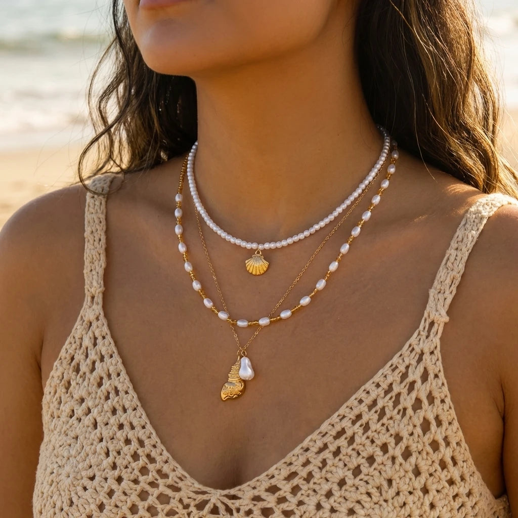 Boho Shell Starfish Seahorse Polymer Clay Necklace Set 3Pcs Summer Beach Choker For Women Vacation Jewelry