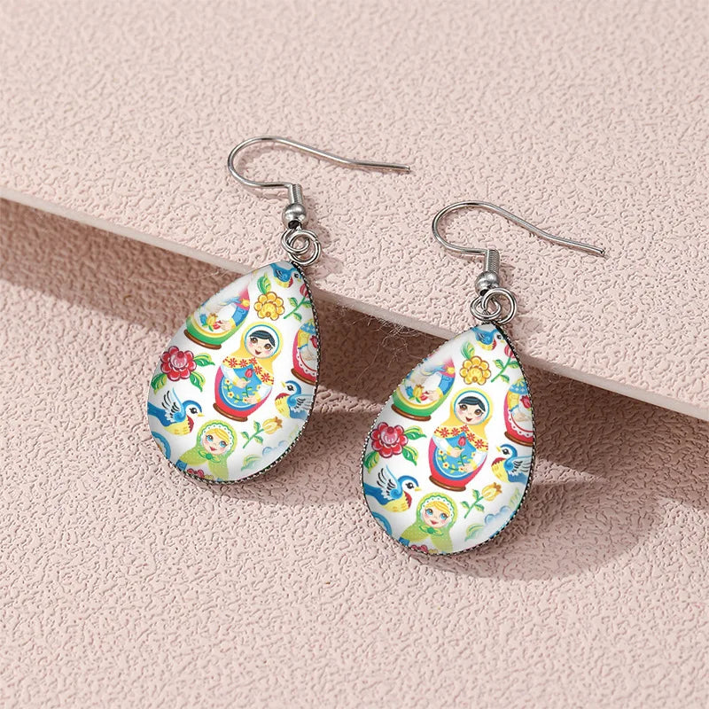 Handmade Matryoshka Russian Nesting Doll Resin Earrings  Vintage Boho Dangle Drop Jewelry Lightweight UV Resin Artisan Crafted