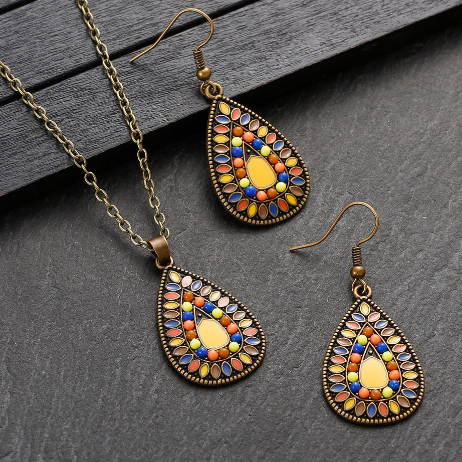 Colorful Bead Flower Necklace Earring Set Jewelry
