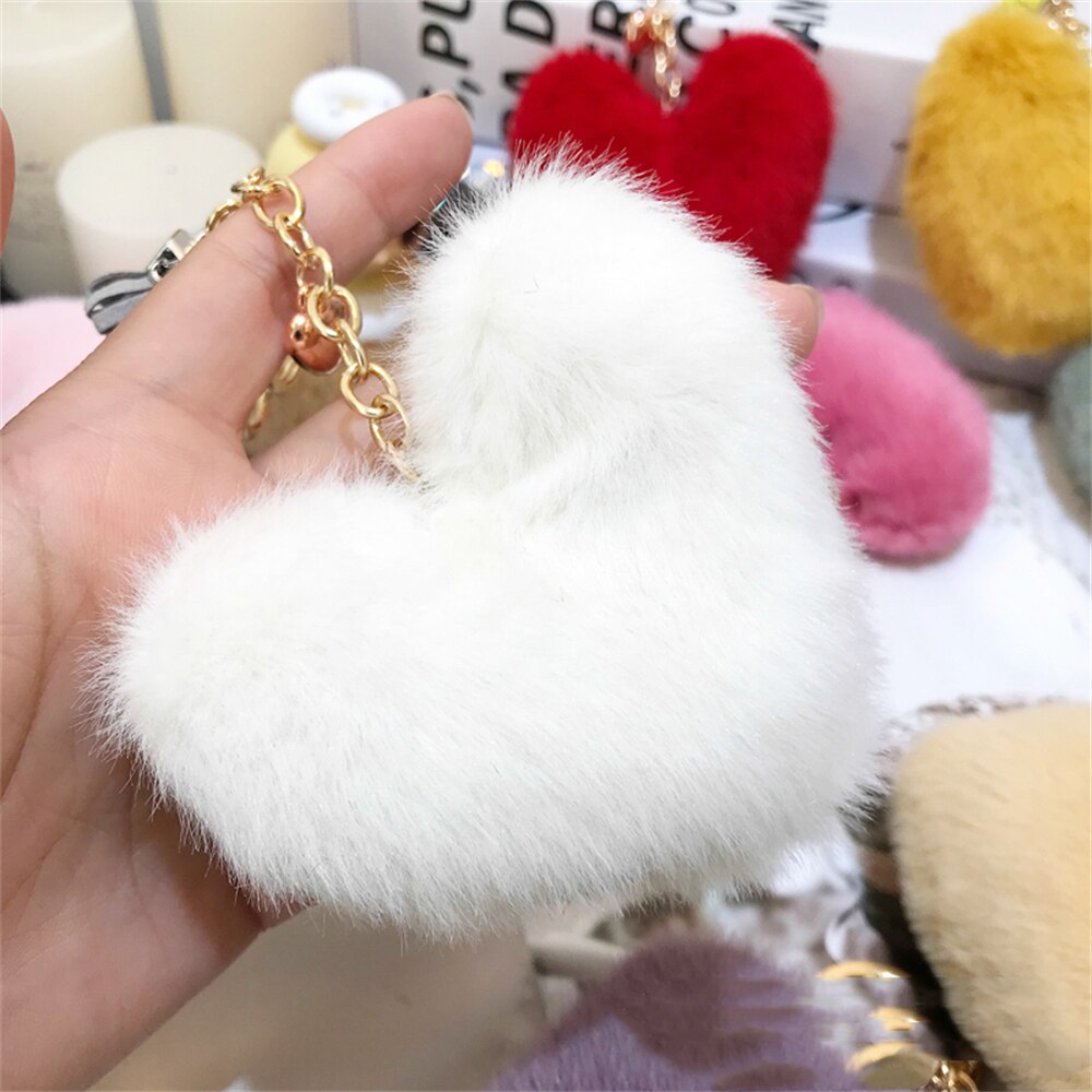 Cute Plush Heart Pendant Key Chains With Small Tassel Pompom Keyring Keychain For Women Fashion Bag Charms Ornaments Gifts - Charlie Dolly