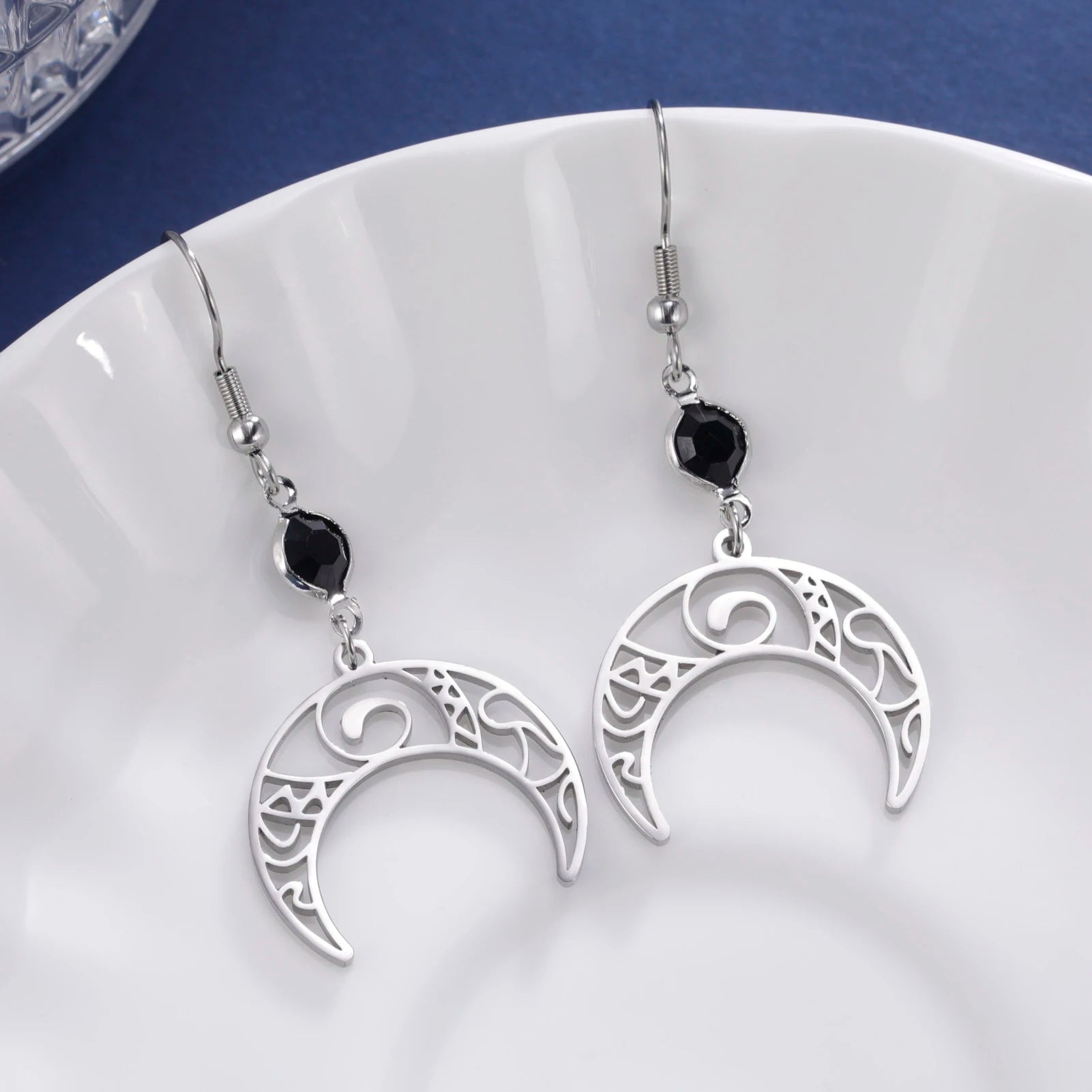 Unift Goth Stainless Steel Earring Triple Rune Moon Phase Pentagram Earrings Woman Men Vintage Jewelry Ear Piercing Witch Knot
