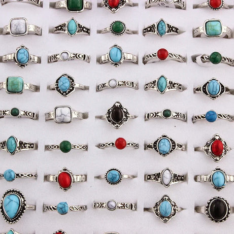 Natural Stone Boho Ring Set — 10 Pieces