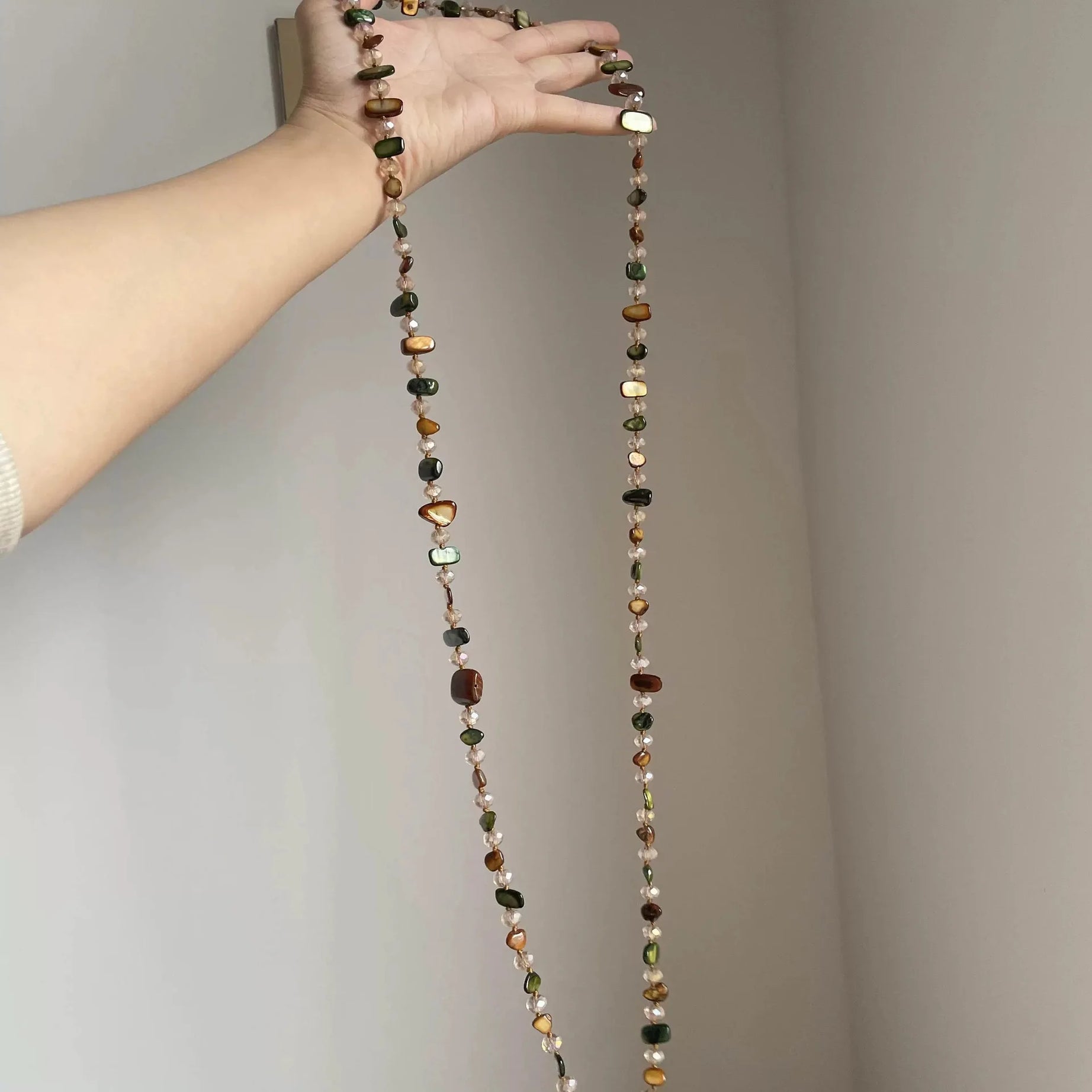 Artistic Multi Color Shell Extra Long Layered Necklace