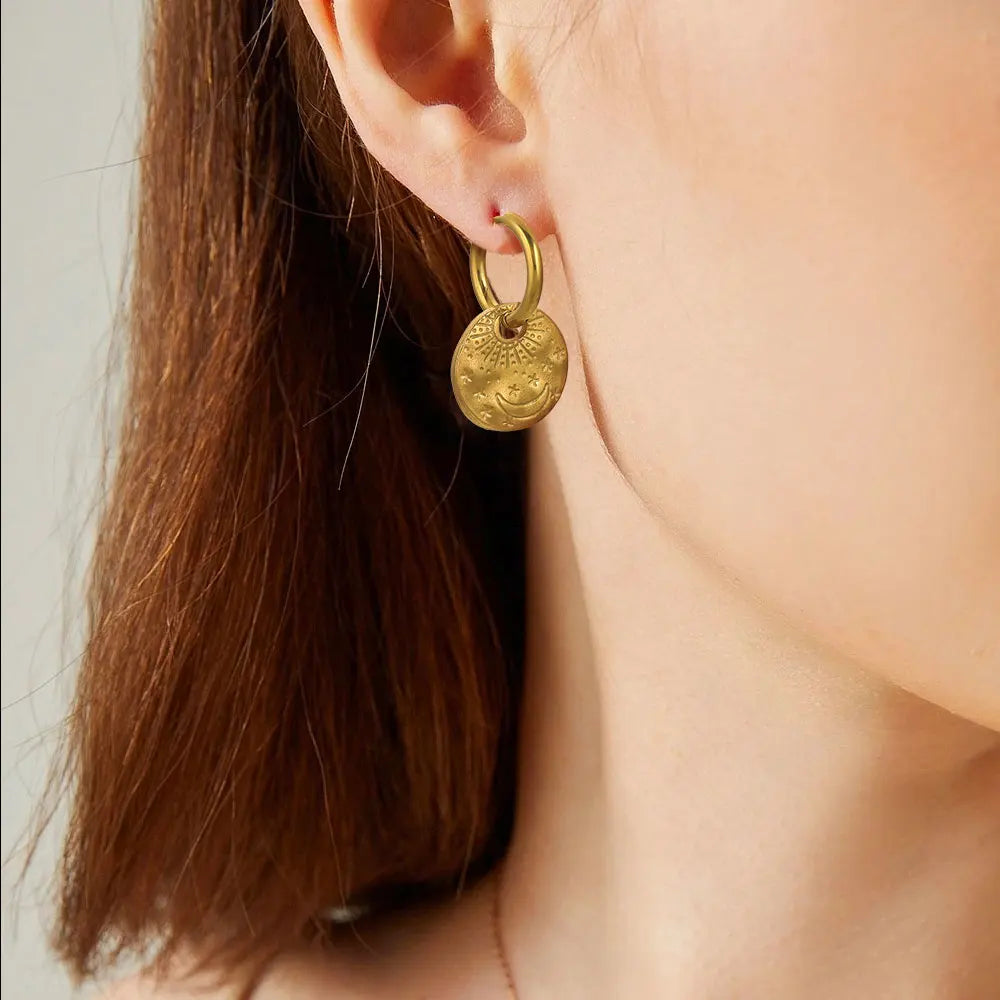 PVD Golden Stainless Steel Hoop Earrings Craftsmanship Mysterious Jewelry Accessories Dangle  Earrings for Women Gift Daily Boho
