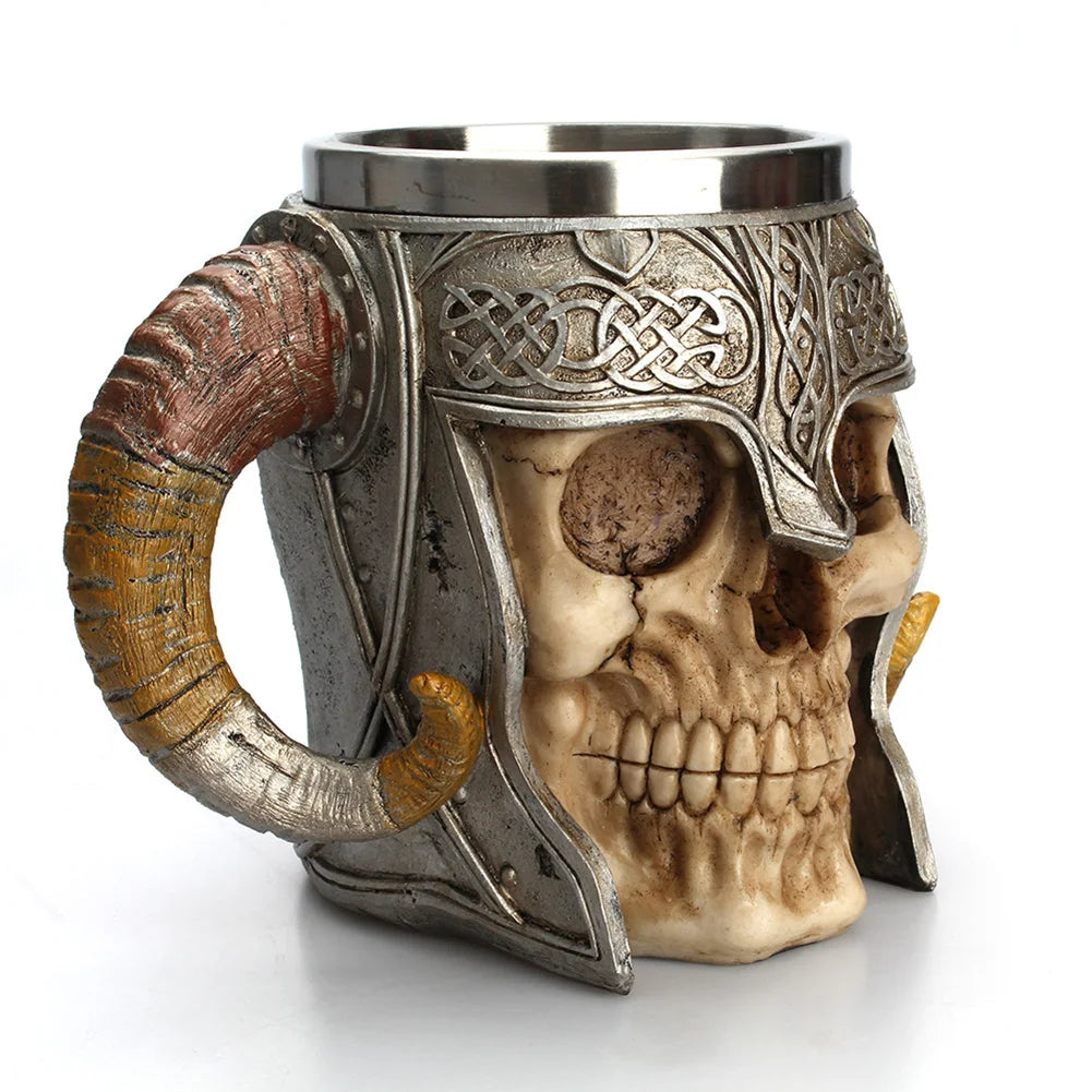 Stainless Steel Skull Mug Viking Drinking Cup Skeleton Resin Beer Stein Tankard Coffee Mug Tea Cup Halloween Gift Bar Drinkware