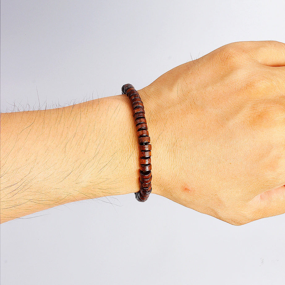 Natural Stone & Wood Bead Boho Protection Bracelet, Handmade Grounding Talisman