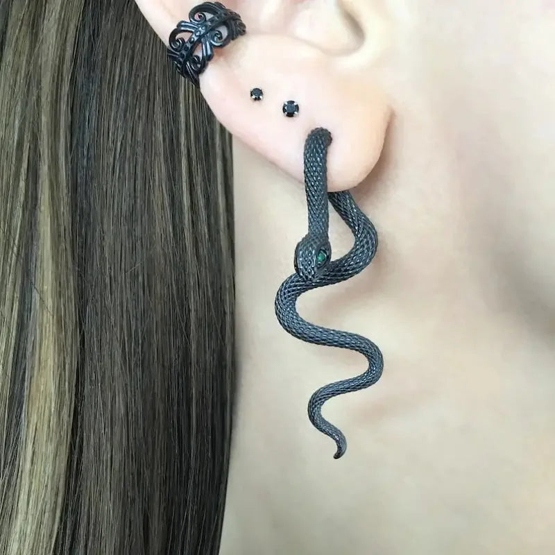 Exaggerated Snake Shape Long Drop Earrings Back Front Hanging Vintage Irregular Earrings for WomenTrendy Halloween Jewelry Gifts - Charlie Dolly