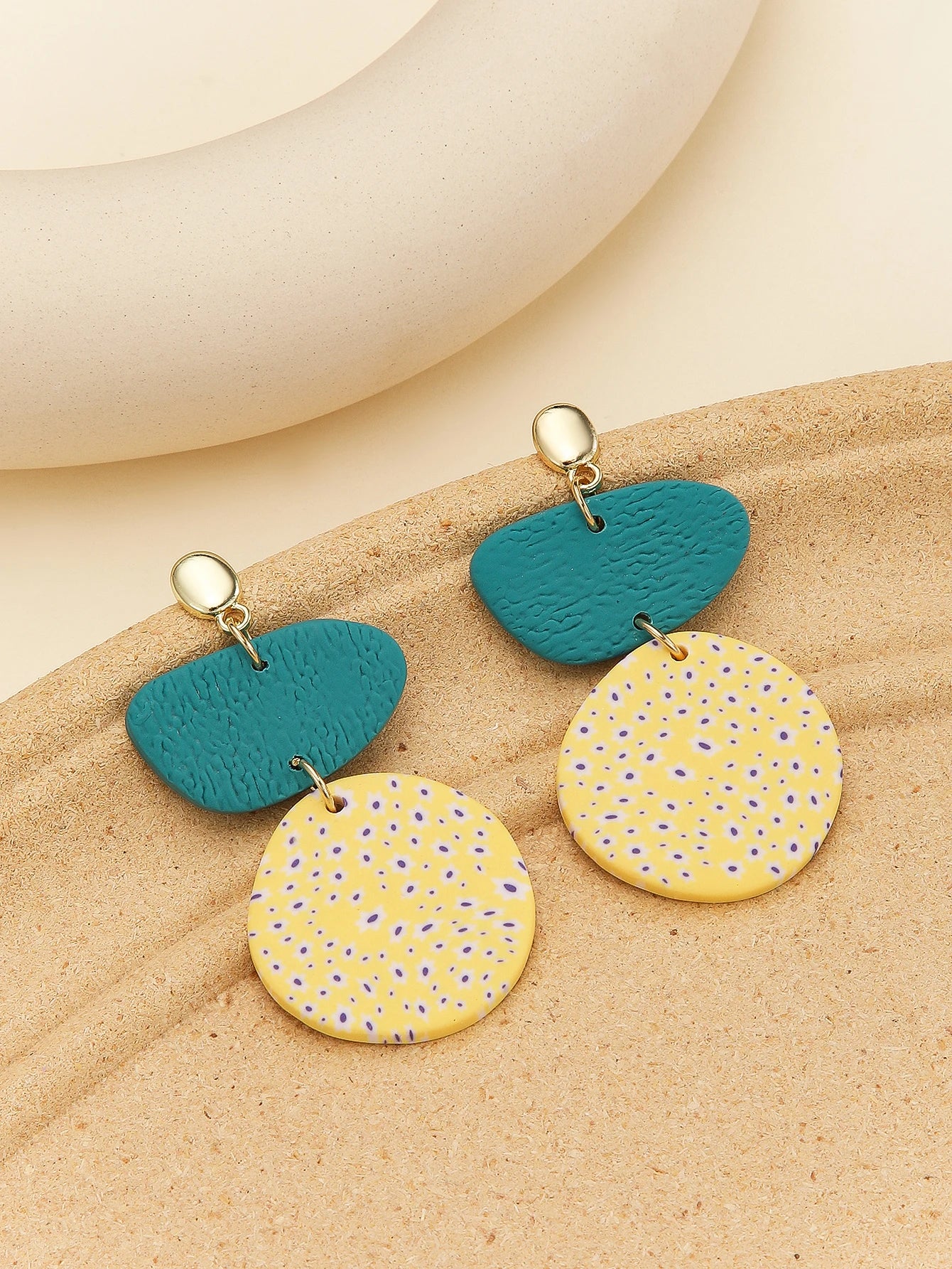 Women's Lightweight Boho Geometric Dangle Earrings with Confetti Arch Disc Polymer Clay Statement Jewelry for Work Party Travel