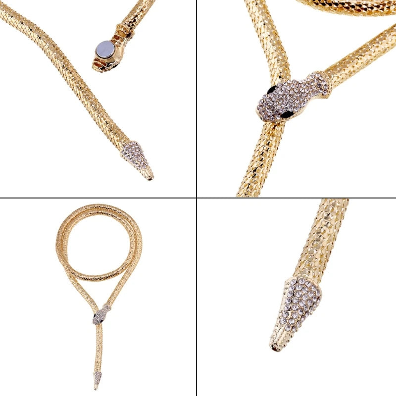 Snake Choker Necklace Retro Adjustable Snake Shape Collar Necklace Curved Design for Rhinestone Halloween Jewelry for Wo - Charlie Dolly