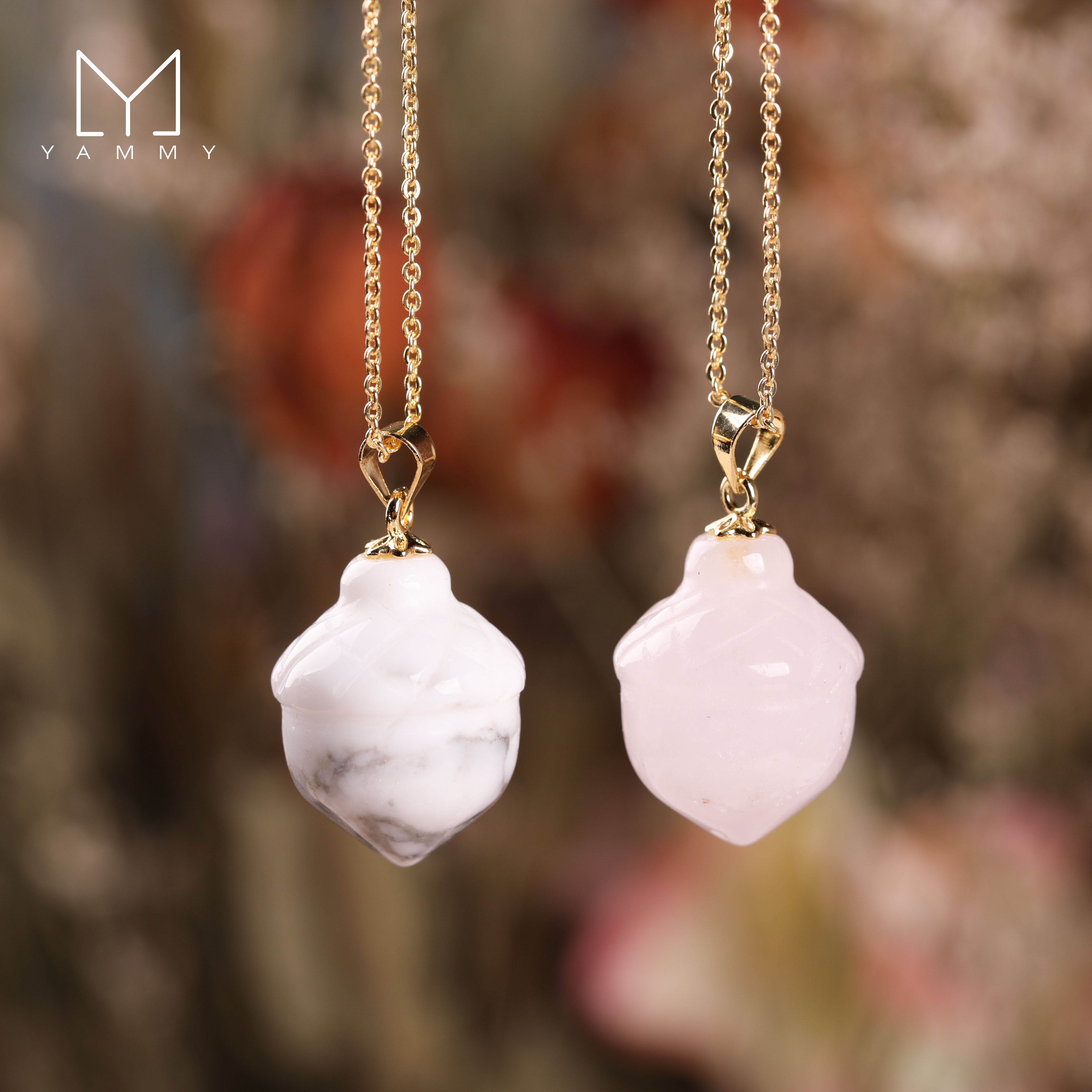 Yammy Crystal Acorn Necklace,Hand Carved Stone Acorn Pendant Gold Chain Necklace,Healing Meditation Energy Pendant Necklace - Charlie Dolly