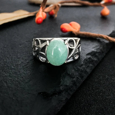 Vintage Spiral Swirl Ring Oval Natural Stone Inlay Open Band Minimalist Boho Statement Ring for Women Fashion Jewelry Wholesale - Charlie Dolly