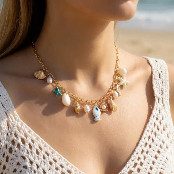 Starfish Shell Pearl Tassel Choker Necklace Jewelry