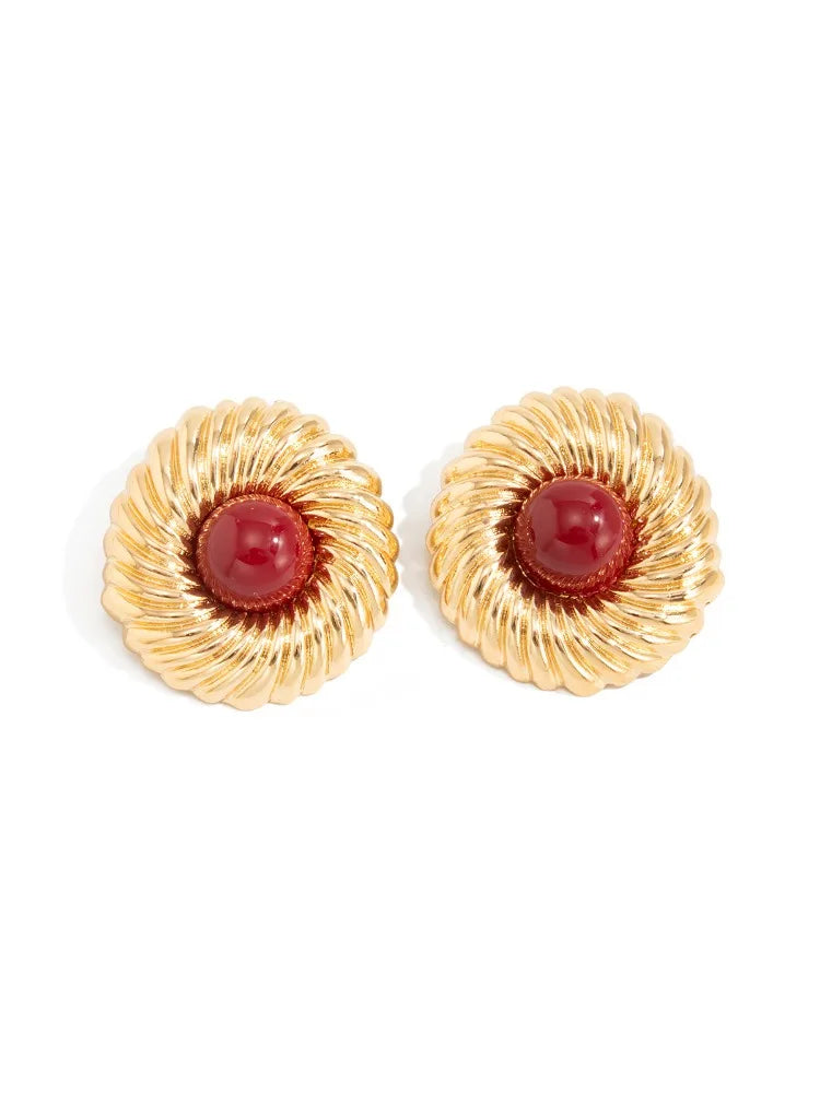 New Trendy Geometric Big Spiral Stud Earrings Women Boho Inlaid Resin Acrylic Beads Earrings Vacation Jewelry Accessories