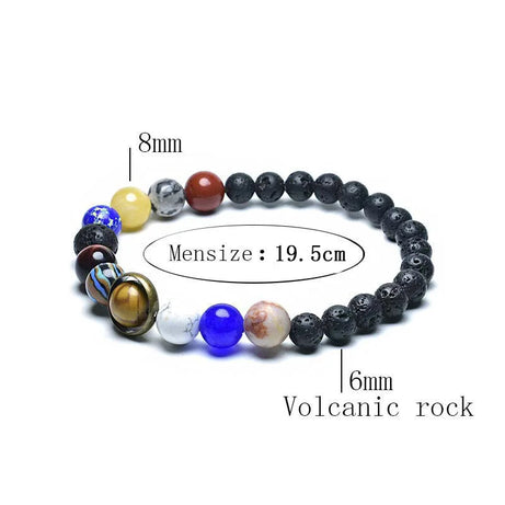 Eight Planets Solar System Beaded Bracelet, Lava & Lapis Lazuli Chakra Stones