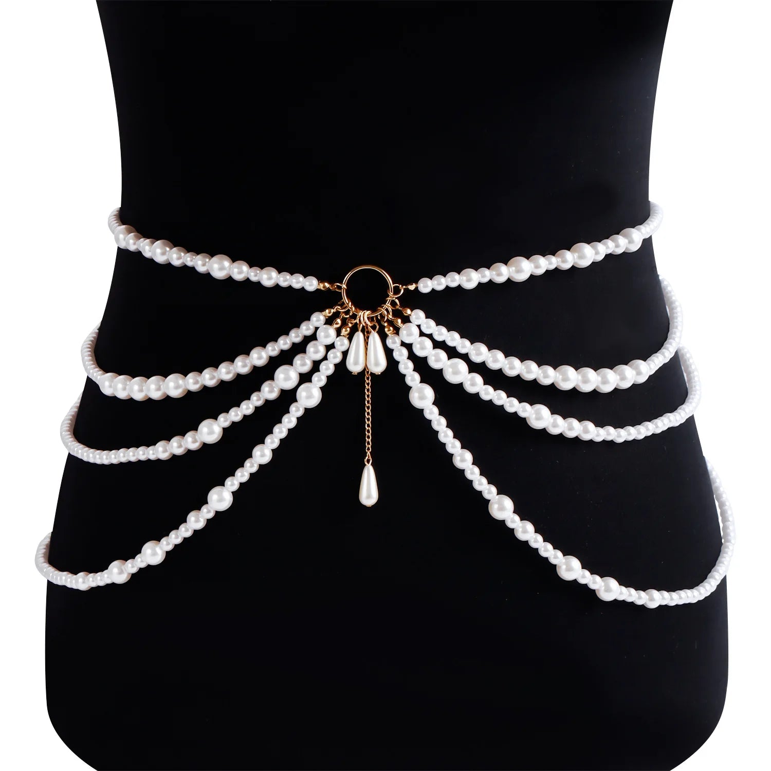 New trendy multi-layer imitation pearl tassel waist chain, sexy and elegant bead belt, women's dress accessories gift - Charlie Dolly