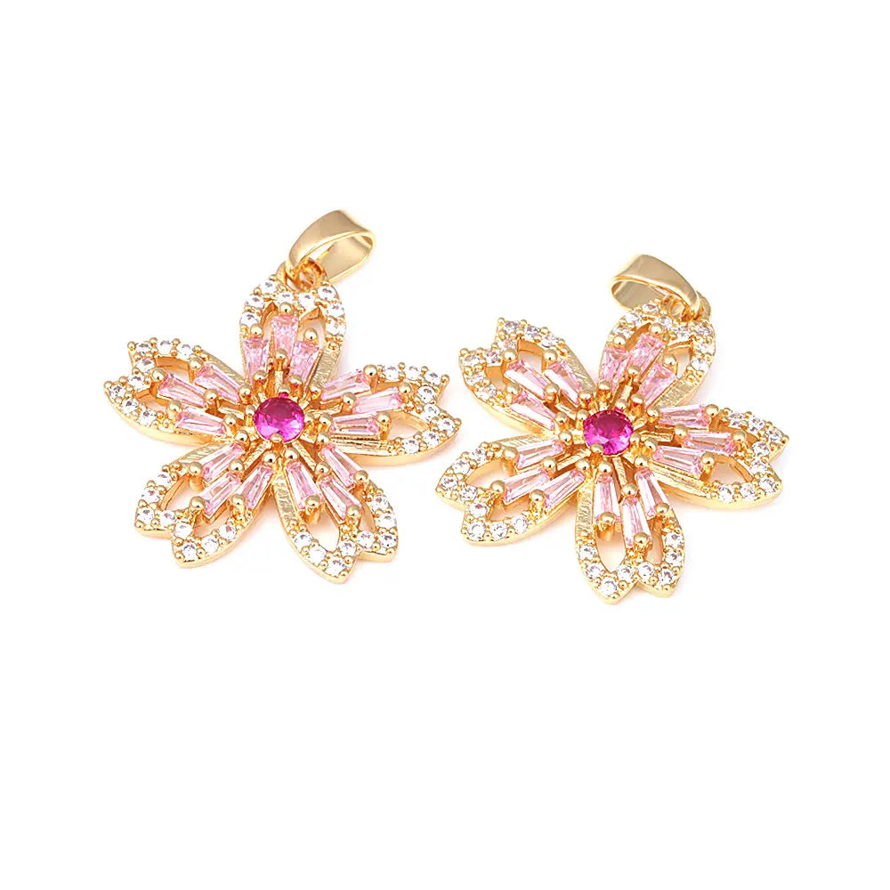 18K Gold Color Brass and Zircon Lotus Flower Necklaces Charms Pendants High Quality Diy Jewelry Accessories Making Supplies