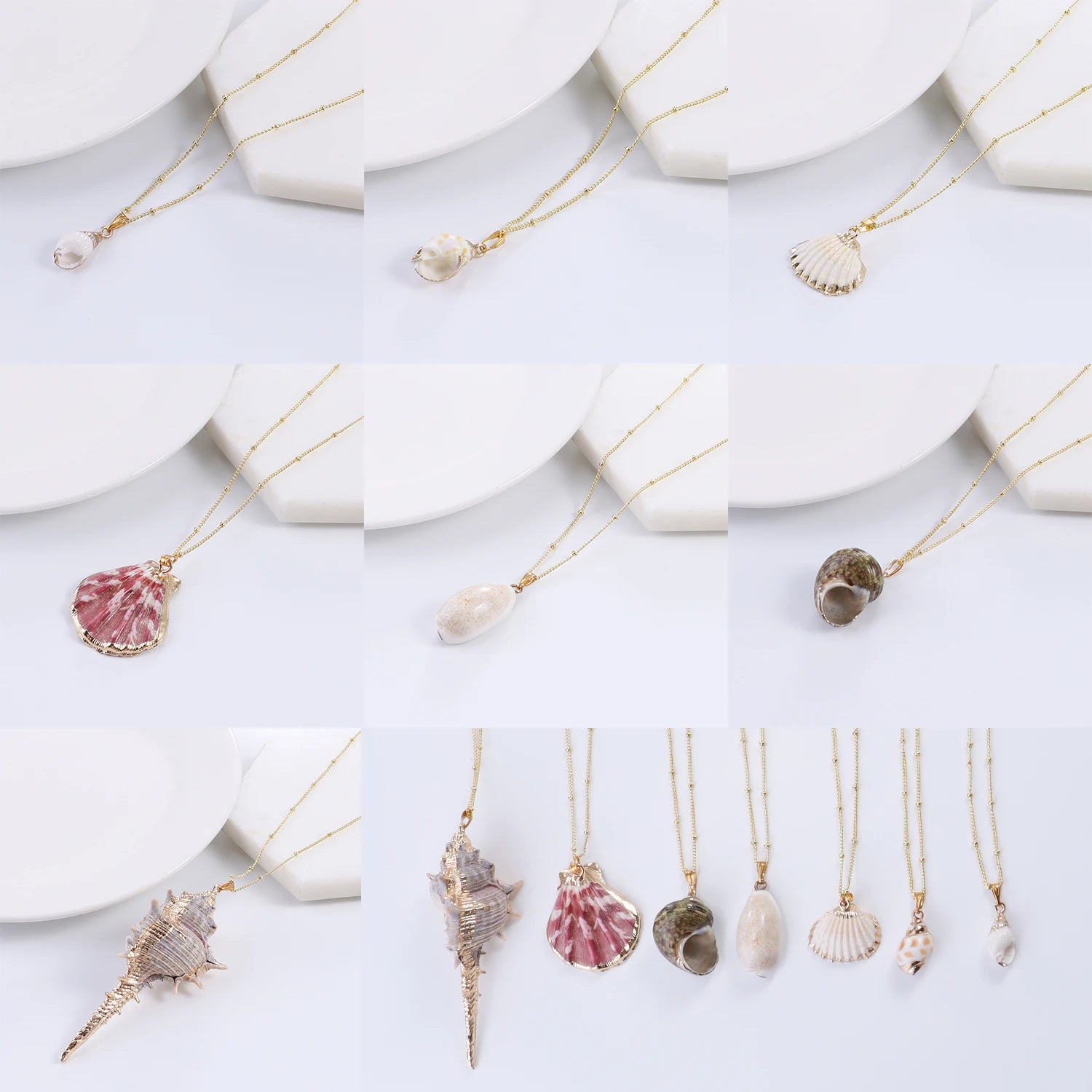 Summer Beach Necklace - Natural Conch Shell Pendant Gold Plated Rim Boho Sea Jewelry for Women Personalized Niche Necklace