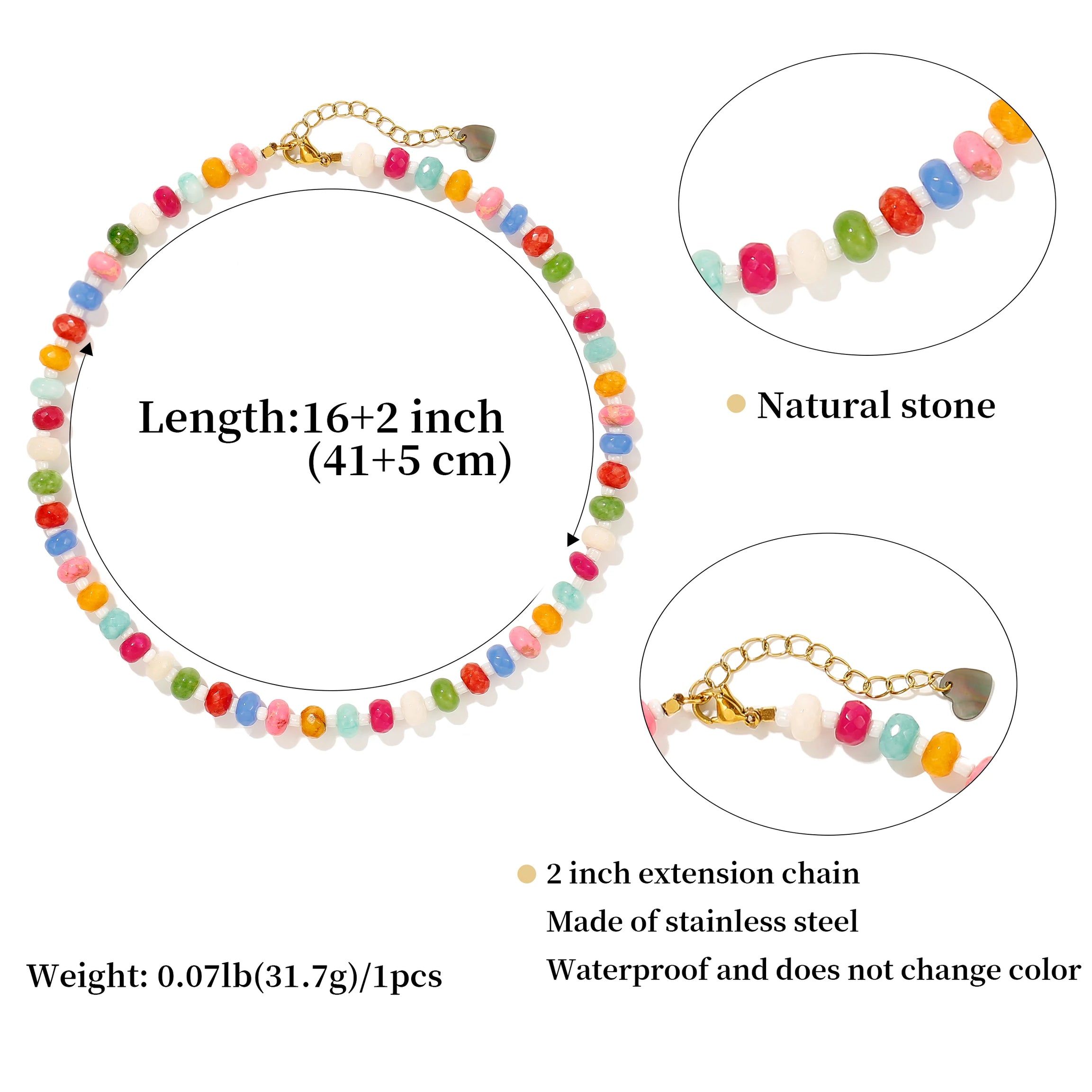 Rainbow Gemstone Beaded Choker Necklace