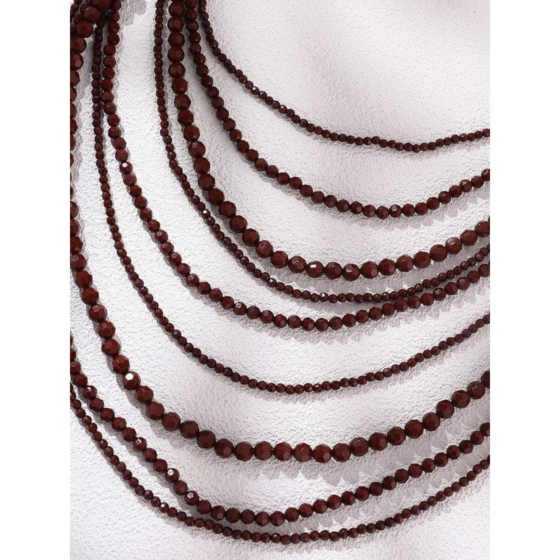 Acrylic Bead Layered Long Necklace Set Jewelry