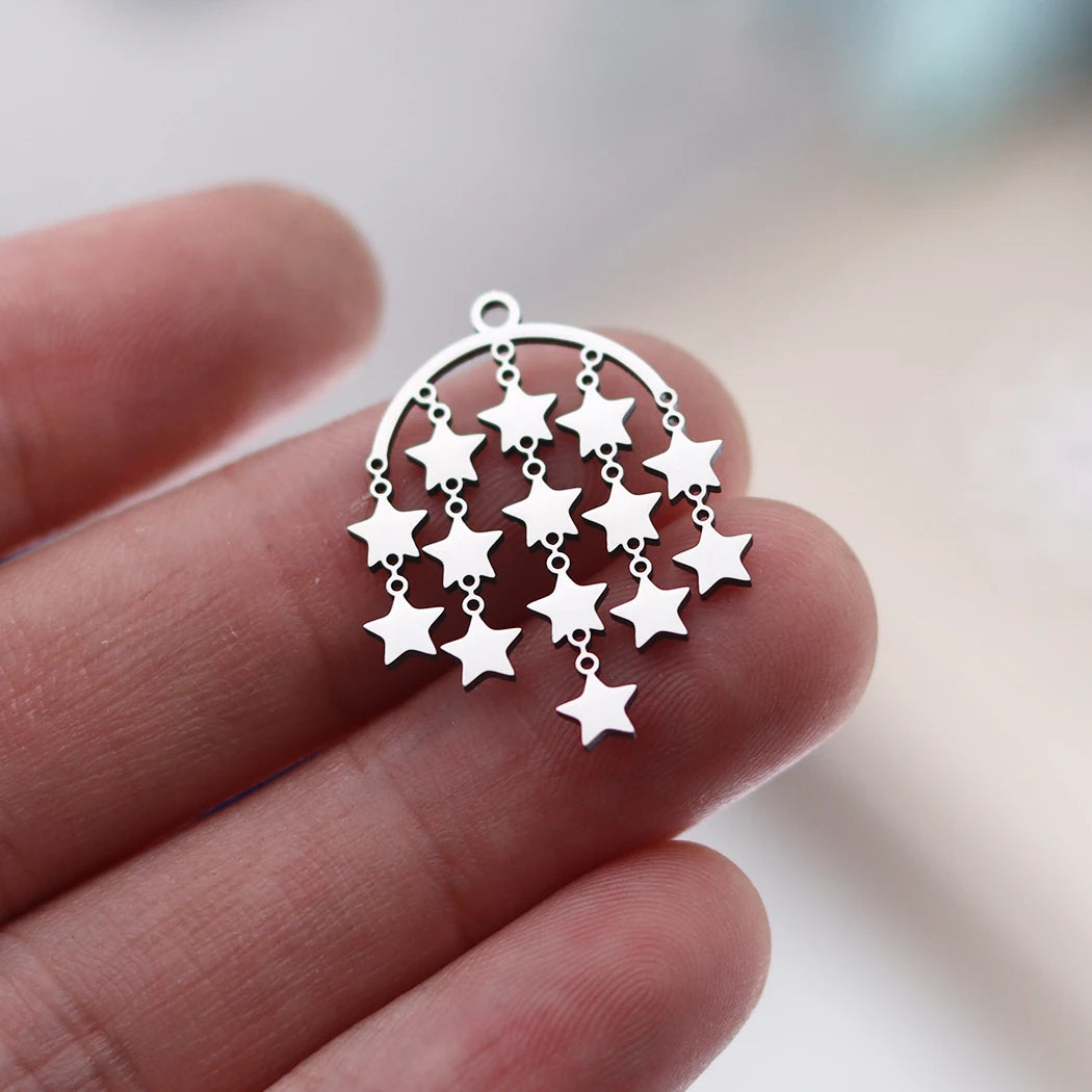 3pcs Stainless Steel Gothic Sun Cross Sword DIY Charms Tassels Star Lotus Flower Earrings Necklace Jewelry Making Amulet Pendant