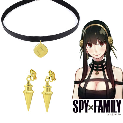 Anime SPY×FAMILY Yor Forger Cosplay Earrings Drop Golden Tapered Punk Women Ear Clips Fans Costumes Jewelry Gift
