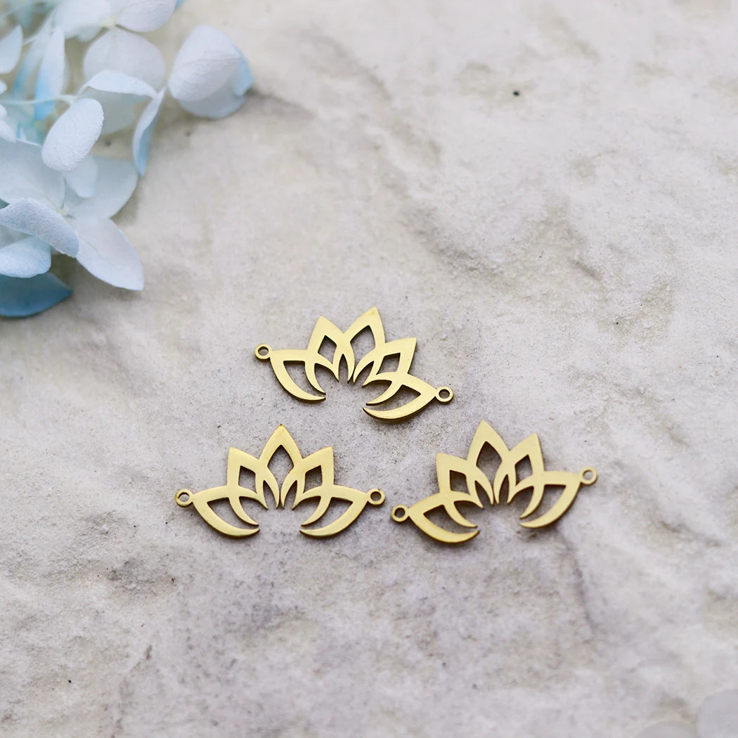3PCS DIY Amulet Lotus Flower Yogo Buddha Stainless Steel Pendant Charm For Jewelry Making Necklace Religion Crescent diy Supplie