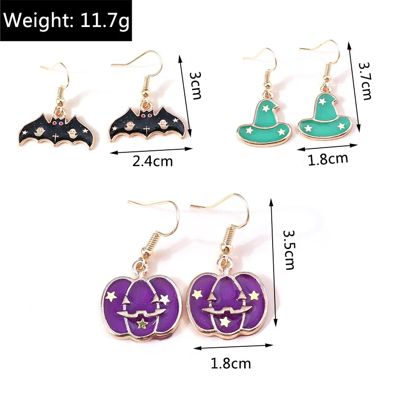 Aihua Fashion Halloween Earrings Enamel Ghost Pumpkin Skeleton Mummy Bat Drop Earrings For Women Halloween Night Party Jewelry - Charlie Dolly