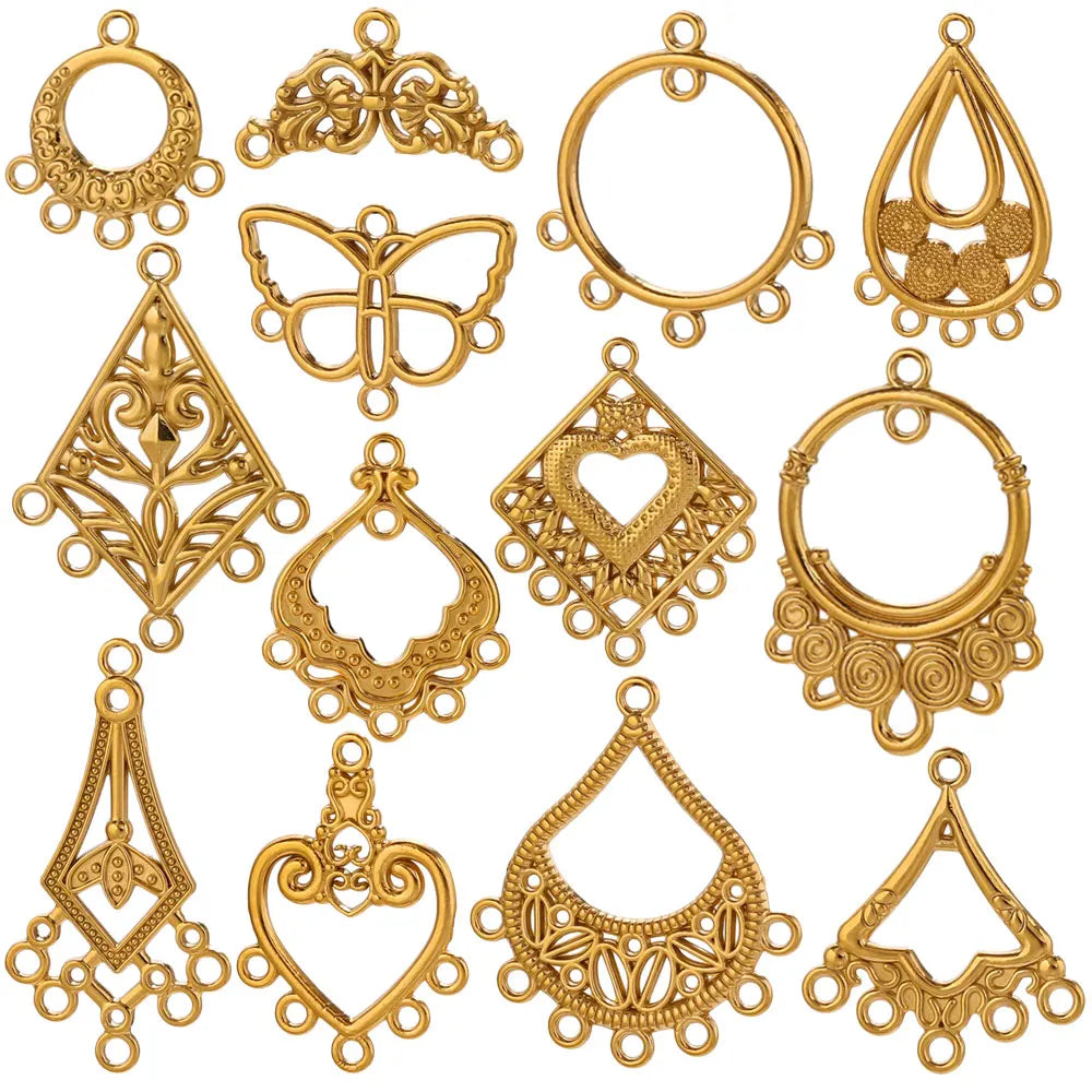 5pcs Stainless Steel Earring Connector Charms Boho Gold Hollow Pendants for Women DIY Jewelry Earring Necklace Making Wholesale