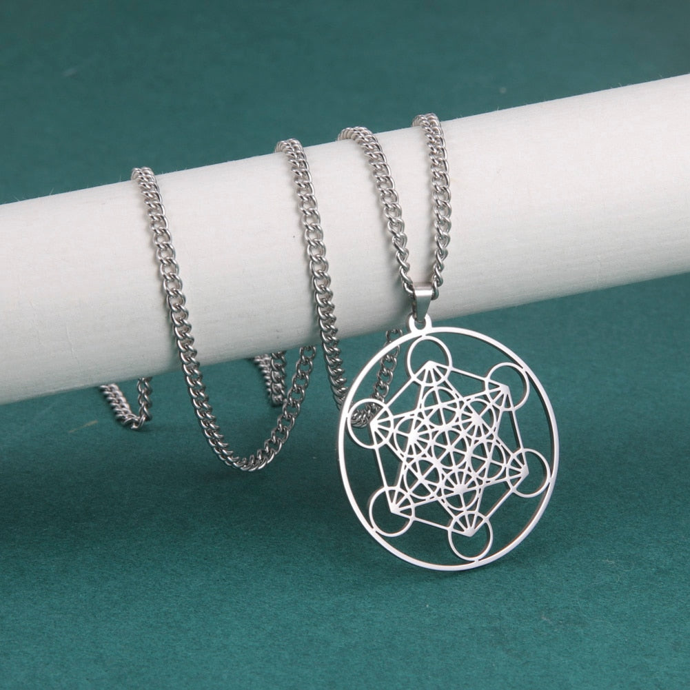 Stainless Steel Angel Seal Archangel Metatron Necklace Women Men Geometric The Secrets of the Kabbalists Garden Solomon Jewelry - Charlie Dolly