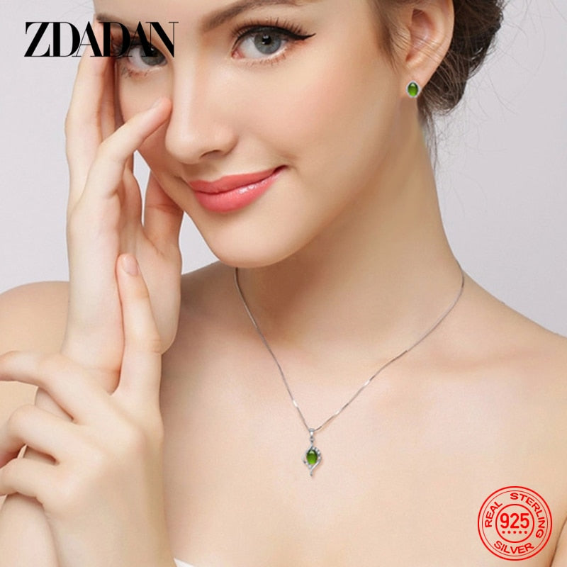 ZDADAN 925 Sterling Silver Emerald Necklace For Women Fashion Jewelry Accessories