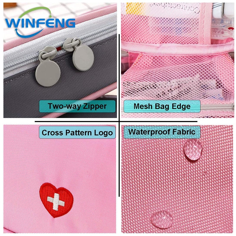 Mini Medical First Aid Bag Outdoor Travel Empty Storage Bag Medicine Organizer Survival Emergency Kits Pink Gray for Camping - Charlie Dolly