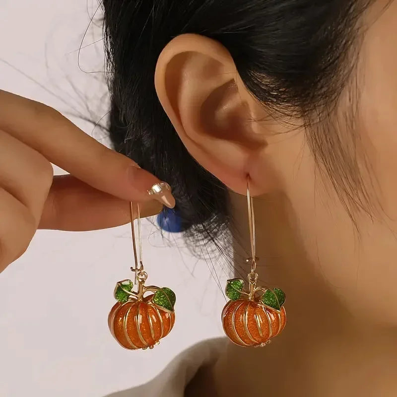1 Pair Thanksgiving Party Orange Pumpkin Long Earring Women Delicate Oil Drop Fashion Halloween Dangle Earring Jewelry - Charlie Dolly