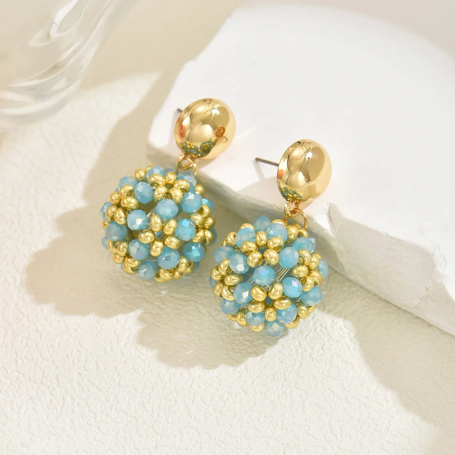 Crystal Ball Bead Handmade Drop Earrings Jewelry