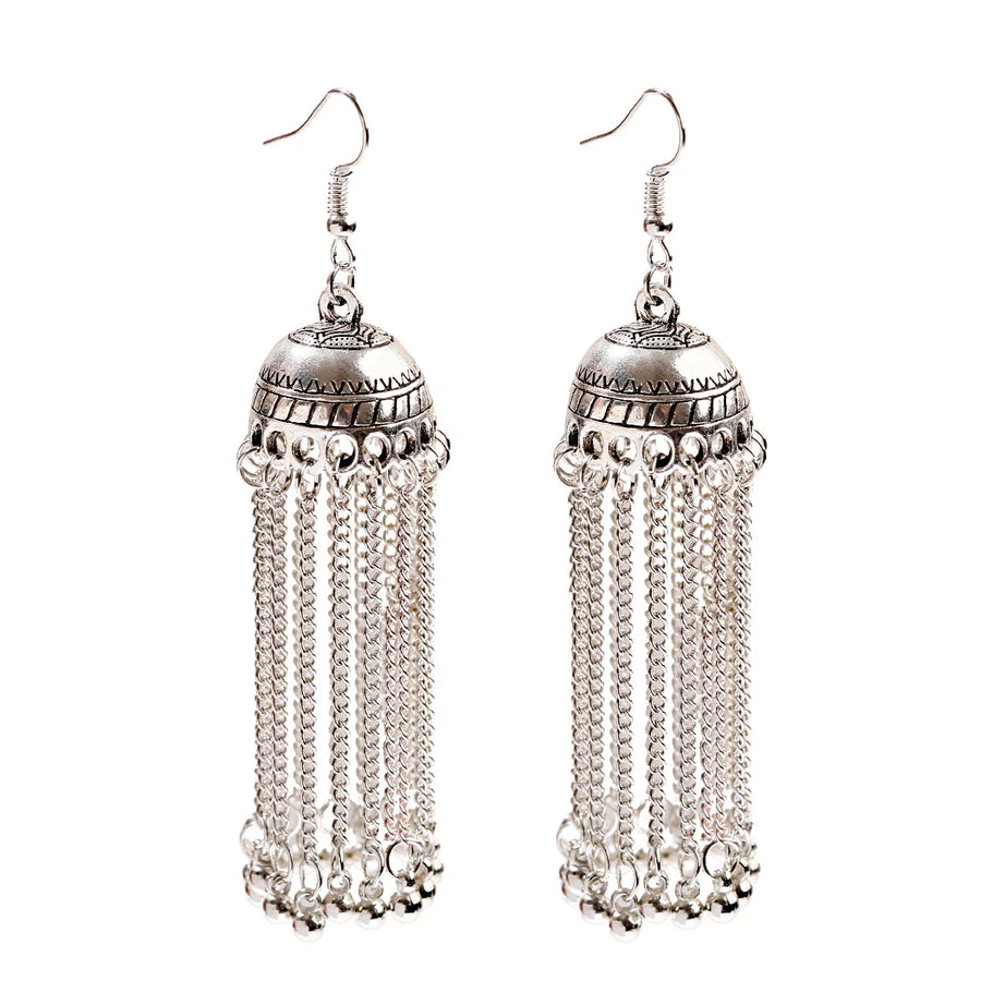 الهندي Jhumka أقراط الذهب الشظية اللون أجراس كبيرة قطرة طويلة شرابة القرط للنساء بوهو الغجر مجوهرات هدية