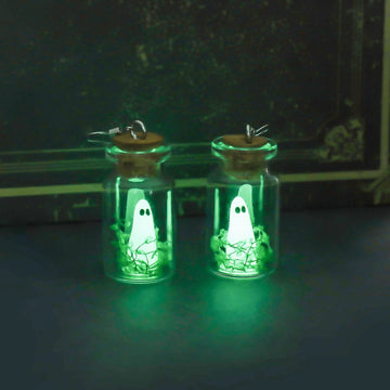 Halloween Tiny Glow Drifting Bottle Ghost Earrings Creative Design Blue Green Luminous Adopt A Ghost Drop Earrings Jewelry Gift