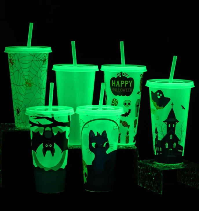 1PC 720ml Halloween Print Plastic Luminous Straw Cup Juice Milk Tea Coffee Cups for Party Supplies Funny Straw Cup Kitchen Drink - Charlie Dolly